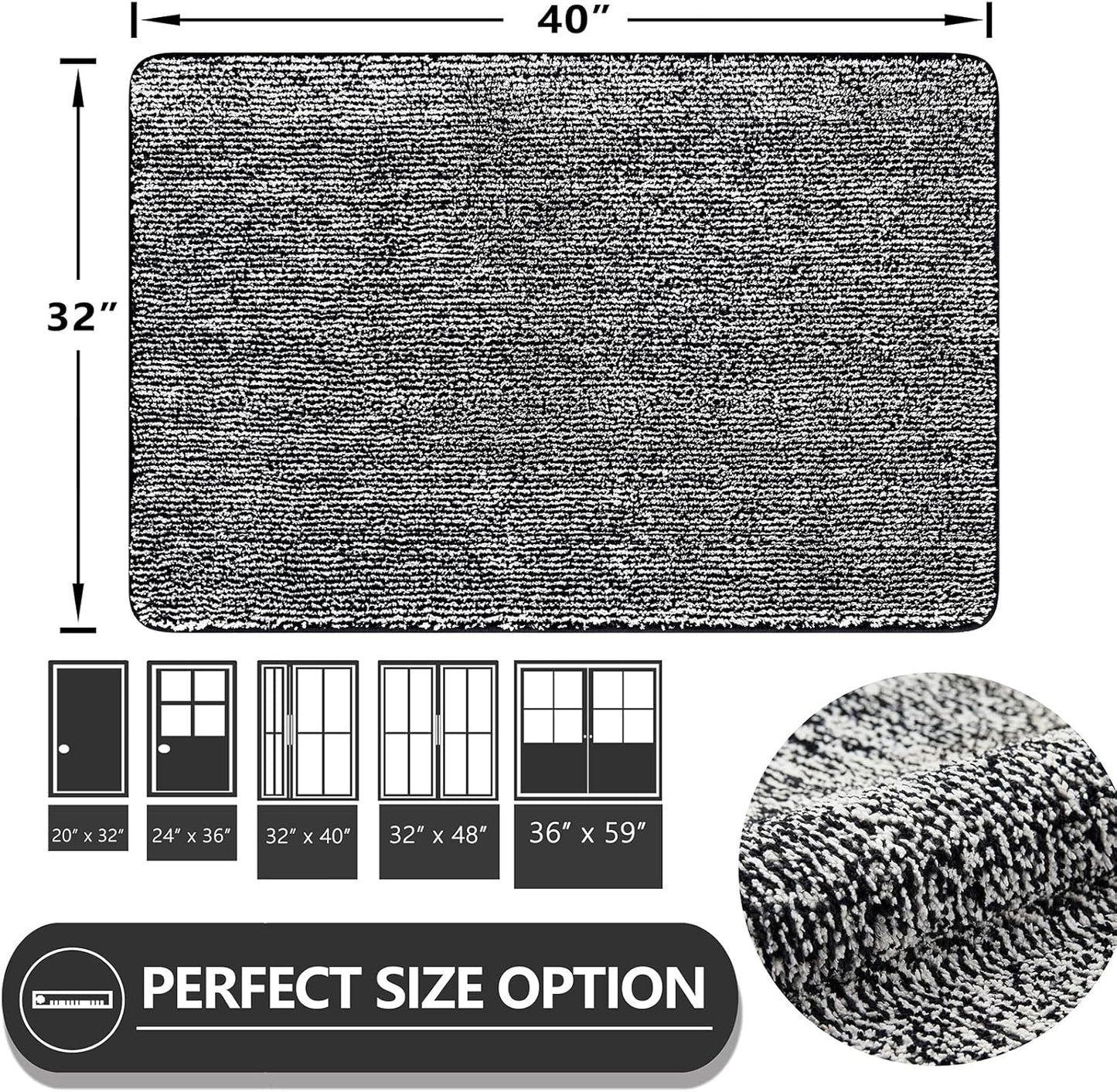 REFETONE Indoor Doormat, Front Door Mat 32"x40" Absorbent Rubber Backing Non Slip Back Door Mats, Washable Low-Profile Inside Floor Mat Door Rugs for Entryway, Resist Dirt Mud Mat for Dogs, Black