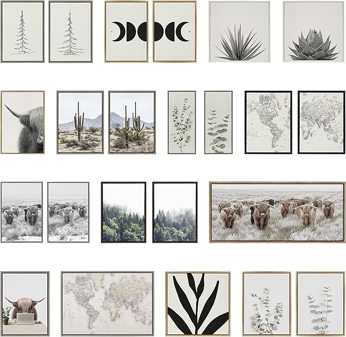 Kate and Laurel Sylvie Just Breath Black and White Framed Canvas Wall Art by The Creative Bunch Studio, 2 Piece 18x24 Natural, Minimalist Calming Art Multi-Piece Set
