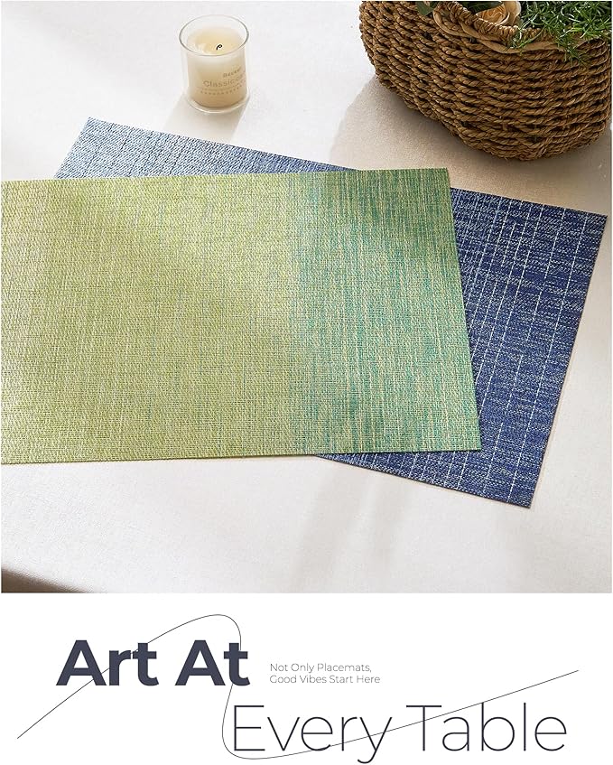 Leetaltree Gradient Blue Woven Placemats Set of 6 - Heat Resistant Non-Slip Place mats for Dining Table, Washable Durable PVC Vinyl Woven Table Mats(Gradient Blue, 6)