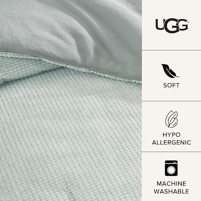 UGG Remina Twin Comforter Set 4 Piece Bed in a Bag with Throw Blanket, Decorative Pillow, Sham, and Reversible Comforter Hypoallergenic Washable Dorm Bedding, Twin XL, Blue Green Clear Creek