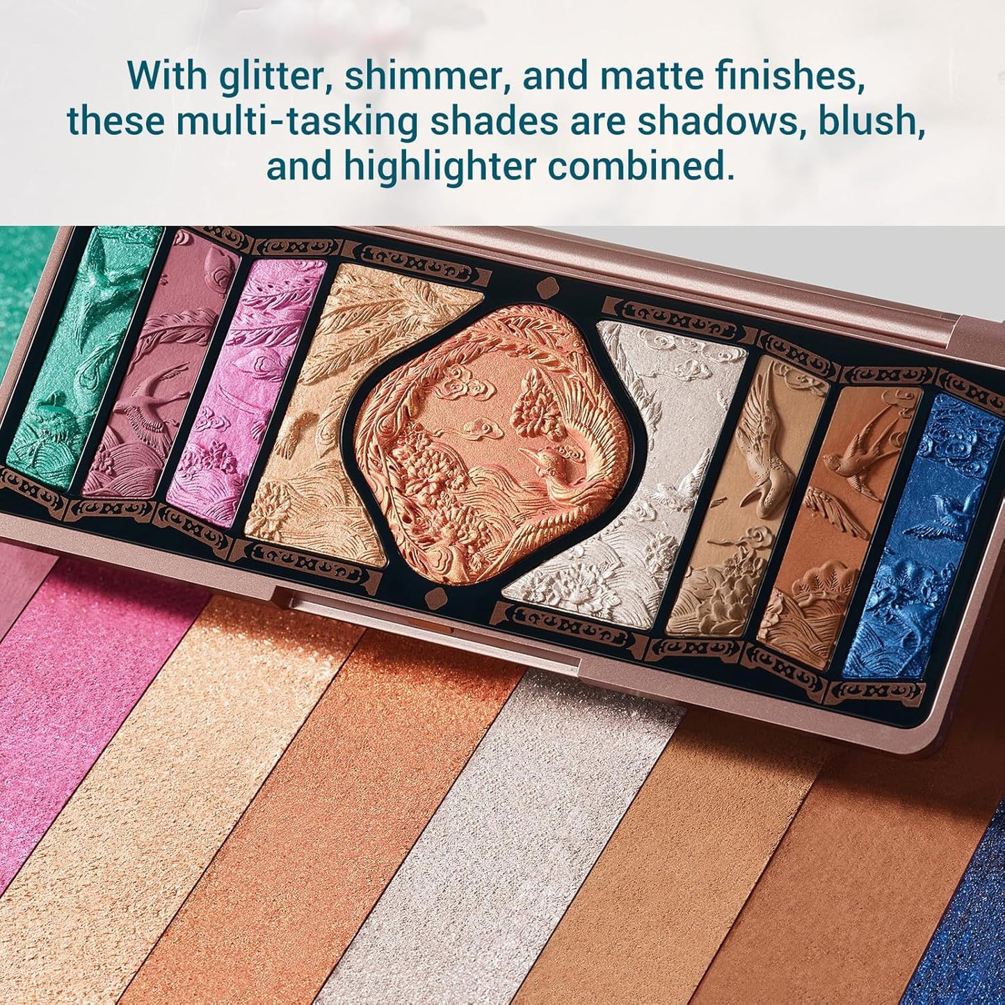 FLORASIS Floral Engraving Phoenix Makeup Palette Makeup Long Lasting Blendable Natural Eyeshadow Palette for Women (03 Soaring Sunlight)