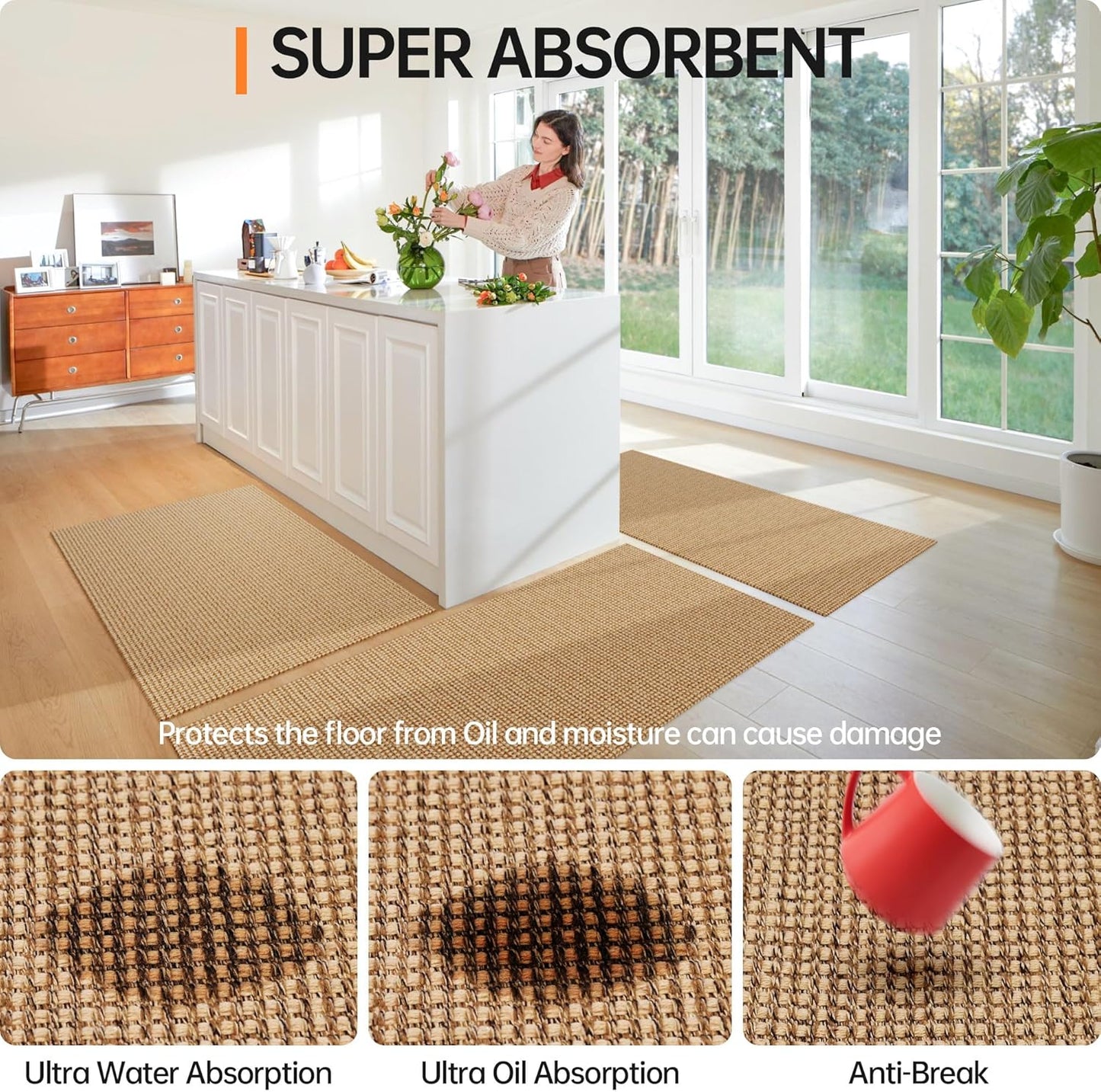 Kitchen Rugs and Mats Non Skid Washable [2PCS] (20" x 30"+ 20" x 48"), Absorbent Kitchen Floor Mats, Boho Cotton Kitchen Runner Rugs Comfort Standing Mat for Sink Hallway Laundry