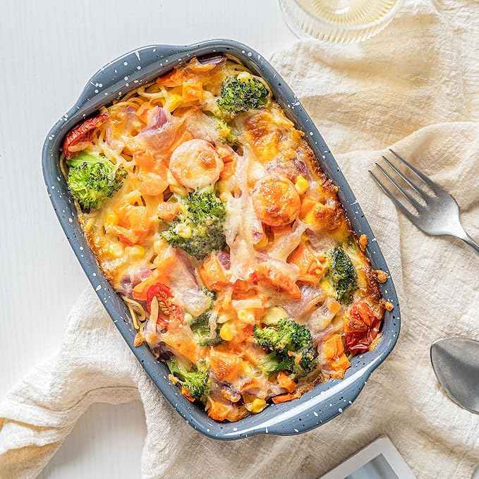 Ceramic Bakeware Dish Set of 3, Rectangular Baking Casserole for Oven,High Heat Resistant,Lasagna Pan Deep with Handles,Handcraft Speckle Series (13.8''/12''/9.6''Grey)
