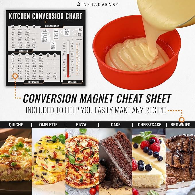 Air Fryer Toaster Oven Baking Pan Set Compatible with Cuisinart, Ninja Foodi, Breville, Emeril Lagasse, Bakeware Set Cupcake Liners & Kitchen Conversion Chart, Nonstick Round Cake Molds