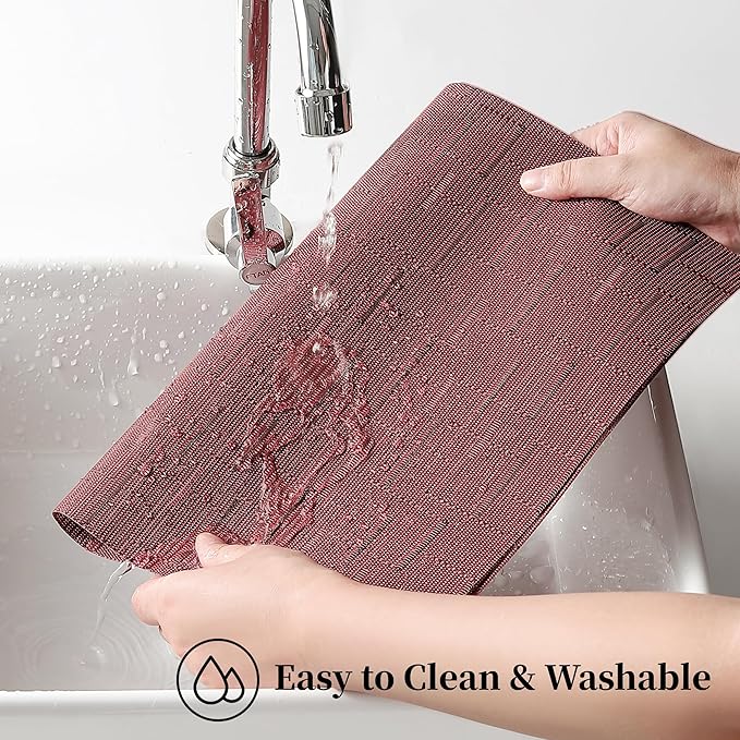 Leetaltree Burgundy Placemats Set of 4 - Heat Resistant Non-Slip Place mats for Dining Table, Washable Durable PVC Vinyl Woven Table Mats（Burgundy, 4）
