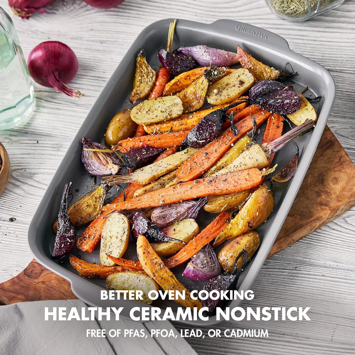 GreenPan Premiere Ovenware Healthy Ceramic Nonstick 18" x 13" Half Rectangular Baking Pan, PFOA & PFAS-Free, Warp-Free Bakeware, Durable Quick Heating Tray, Oven Safe to 600F, Dishwasher Safe, Gray