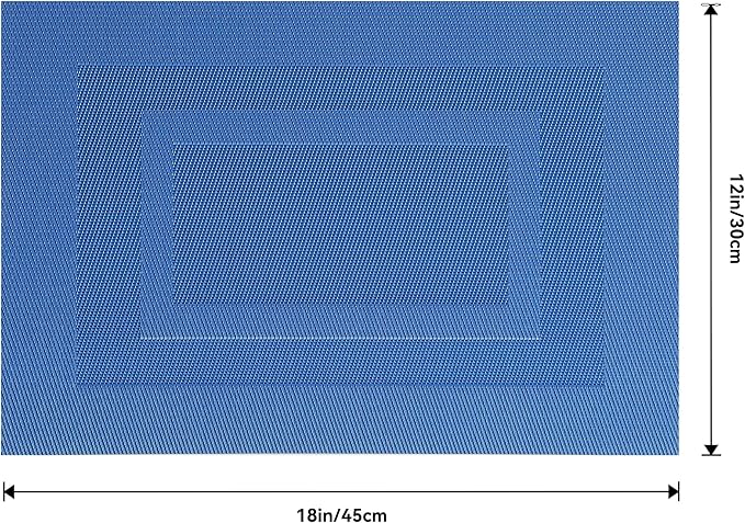 Leetaltree Blue Frame Placemats Set of 8 - Heat Resistant Non-Slip Place mats for Dining Table, Washable Durable PVC Vinyl Woven Table Mats（Blue Frame, 8）