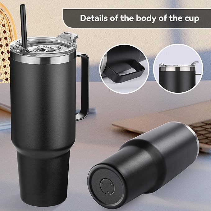 HASLE OUTFITTERS 40 oz Stainless Steel Tumbler with Handle, Vacuum Insulated Tumblers Bulk, Reusable Double Wall Travel Coffee Mug, Durable Powder Coated Water Bottles(Black, 4)