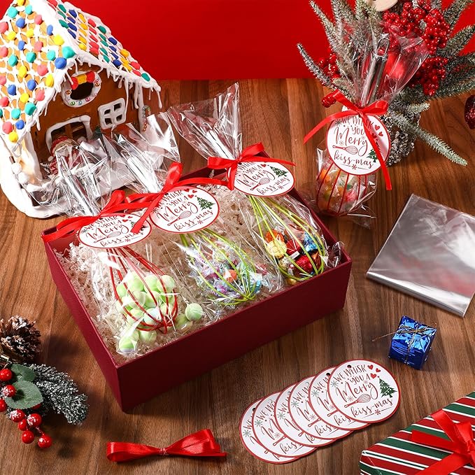 36 Sets 8 Inch Christmas Whisks Gifts DIY Fillable Christmas Tree Ornaments Xmas Colored Silicone Whisks for Cooking Heat Resistant Egg Beaters with Card Rope Bag for Candy Holder
