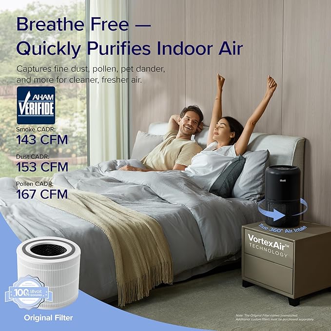 LEVOIT Air Purifier for Home Allergies Pets Hair in Bedroom, Covers Up to 1074 ft² by 56W High Torque Motor, 3-in-1 Filter, Sleep Mode, Remove Dust Smoke Pollutants Odor, Core 300-P, Black, 2 Pack