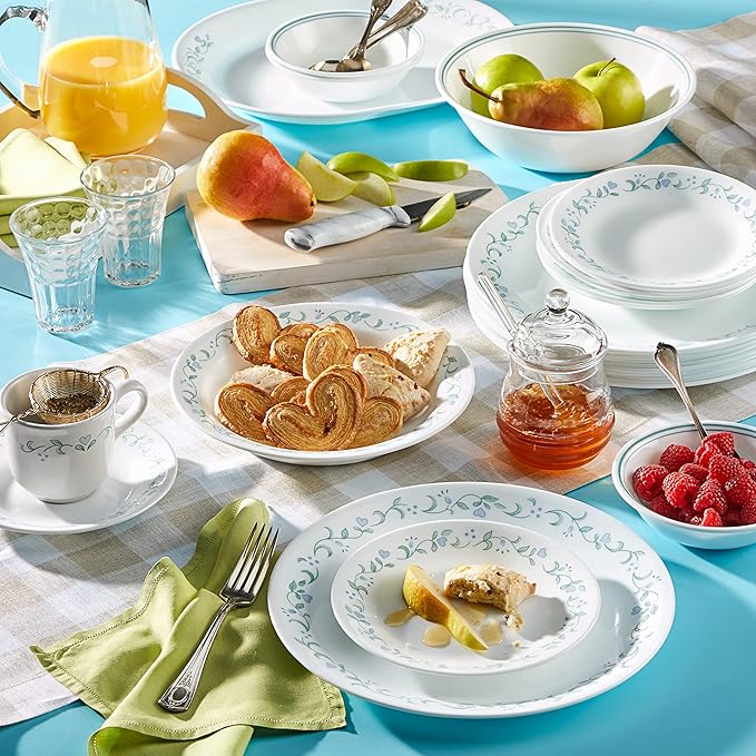 Corelle Dinnerware Set (12pc Set, Country Cottage)-Dinner Set for 4 4 x: Dinner Plates, Side Plates & Bowls 3 X More Durable, Half The Space & Weight of Ceramic up to 80% Recycled Glass, 1146844
