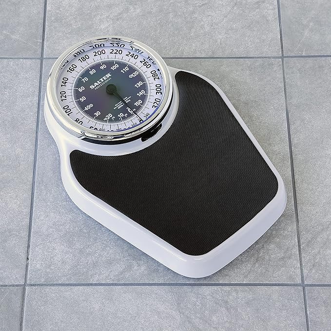 Salter Pro-Helix Professional Oversized Bathroom Scale with Black Vinyl Anti-Slip Bath Mat, 400 LB Capacity, Analog Scale, 18.25" x 13.0" Black/White