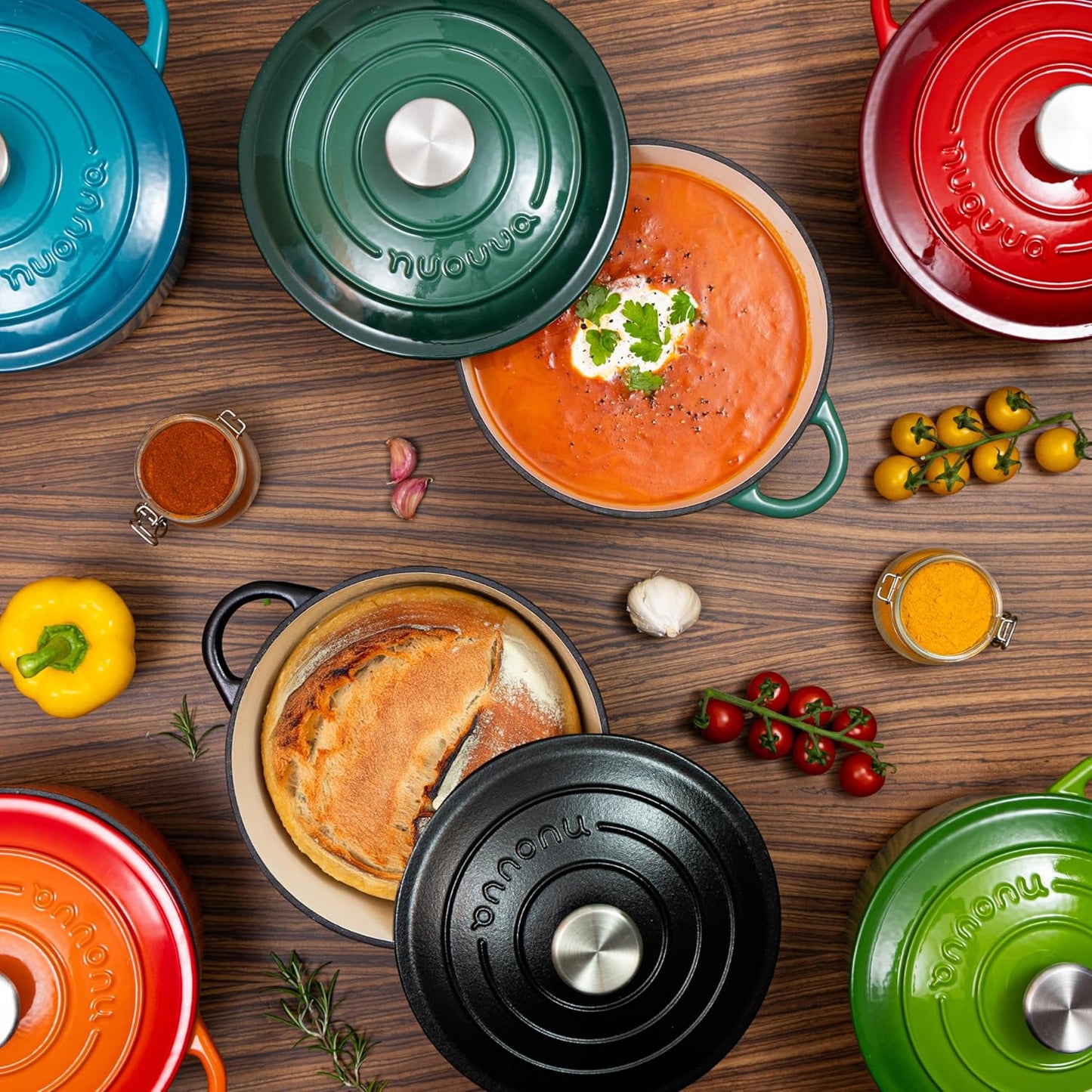 Cast Iron Dutch Oven with Lid – Non-Stick Ovenproof Enamelled Casserole Pot – Sturdy Dutch Oven Cookware – Marble, 6.4-Quart, 28cm – by Nuovva