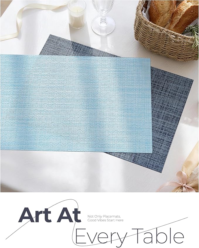 Leetaltree Deep Navy Woven Placemats Set of 8 - Heat Resistant Non-Slip Place mats for Dining Table, Washable Durable PVC Vinyl Woven Table Mats(Deep Navy, 8)
