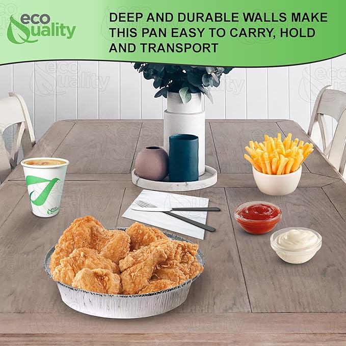 EcoQuality 9" Round Aluminum Foil Pans - Disposable Containers with Foldable Walls for Pie Baking, Cooking, Serving, Reheating, and Storing - Freezer and Oven Safe Tart Pan 300 Pack