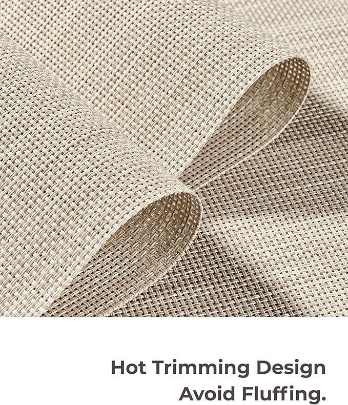 Leetaltree Beige White Placemats Set of 12 - Heat Resistant Non-Slip Place mats for Dining Table, Washable Durable PVC Vinyl Woven Table Mats(Beige White, 12)