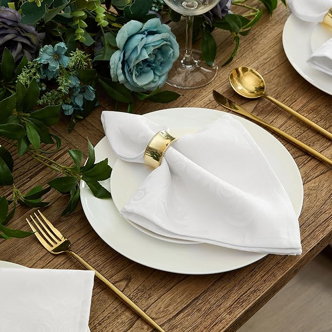 Newbridge Barcelona Luxury Damask Fabric Tablecloth, 70” Extra Wide x 108” Rectangle, White, 100% Polyester, No Iron, Soil Resistant Dining Room, Party and Banquet Table Cover