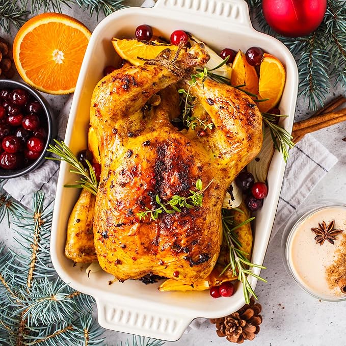 Sunvivi Roaster Oven, Electric Roaster Oven with Viewing Lid, 28lb 24-Quart Turkey Roaster with Unique Defrost/Warm Function, Large Roaster with Removable Pan & Rack, Stainless Steel, White