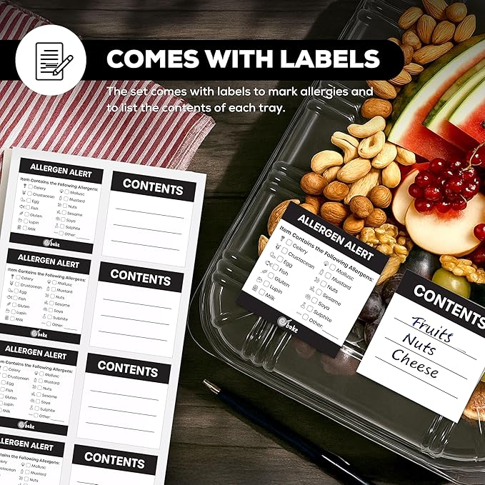 10 Pack Catering Trays with Lids – 15" Serving Tray with Lid, Heavy Duty Recyclable Plastic Party Platters for Catering, Buffet, Picnics & Events – Food Tray with Clear Lid (15.35 × 11.42 × 2.95 inch)