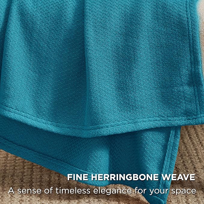 Bedsure 100% Cotton Blanket King Size for Bed - Breathable and Lightweight, Soft Cozy Textured Herringbone Woven Blanket for Summer Spring, Teal, 108x90 inches