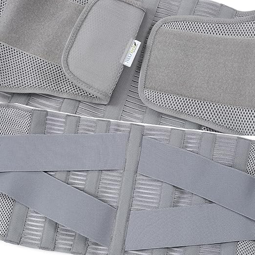 NeoTech Care Adjustable Compression Back Brace Lumbar Support Belt, Grey, Size XXXL