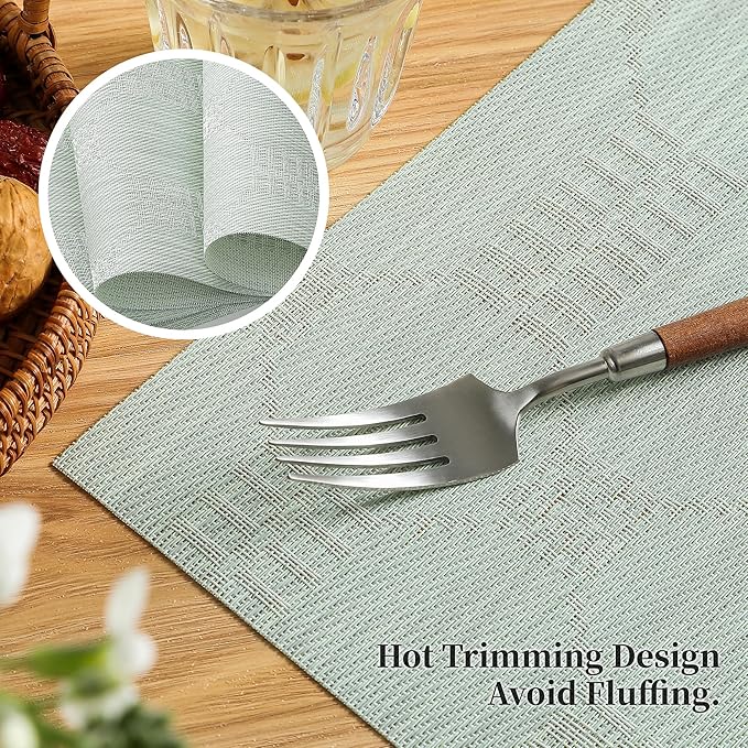 Leetaltree Mint Cream Placemats Set of 8 - Heat Resistant Non-Slip Place mats for Dining Table, Washable Durable PVC Vinyl Woven Table Mats（Mint Cream, 8）