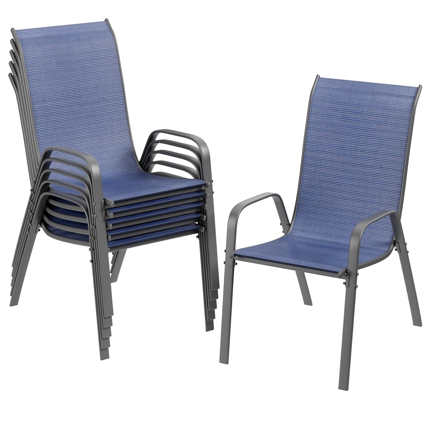 Arlopu Outdoor 6 Piece Dining Chairs, Patio Stackable Textilene Chais for Garden and Backyard