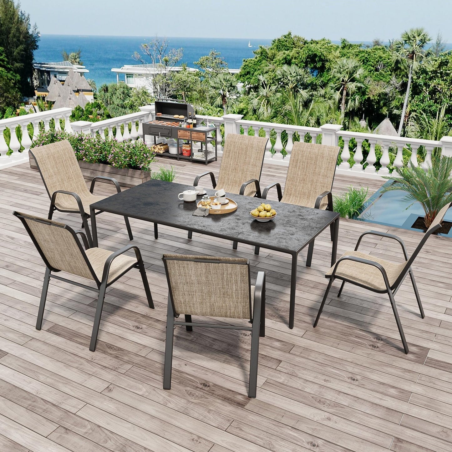 CHINNLUU Patio Dining Chairs Set of 4 Outdoor Stackable Dining Chairs for All Weather 330lbs Capacity Heavy Duty Metal Frame Patio Furniture for Backyard Garden Poolside (Brown)
